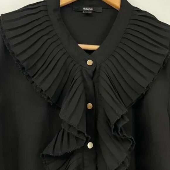 BLASHE Tops - Blashe Black Ruffled Long Sleeve Blouse Size L NWT